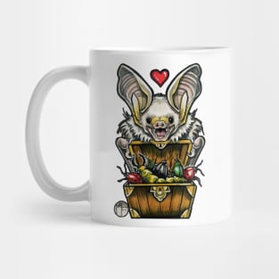 Bat with His Bug Treasure - Black Outlined Version Mug